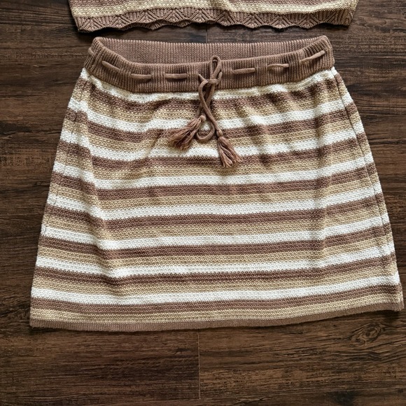 Madden NYC 3XL 2 Piece Set Striped Knit Ruffle Crop Top Mini Skirt Boho - Picture 3 of 7